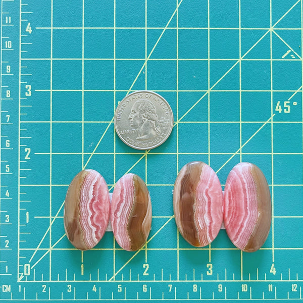 Large Pink Oval Rhodochrosite, Set of 4 Dimensions