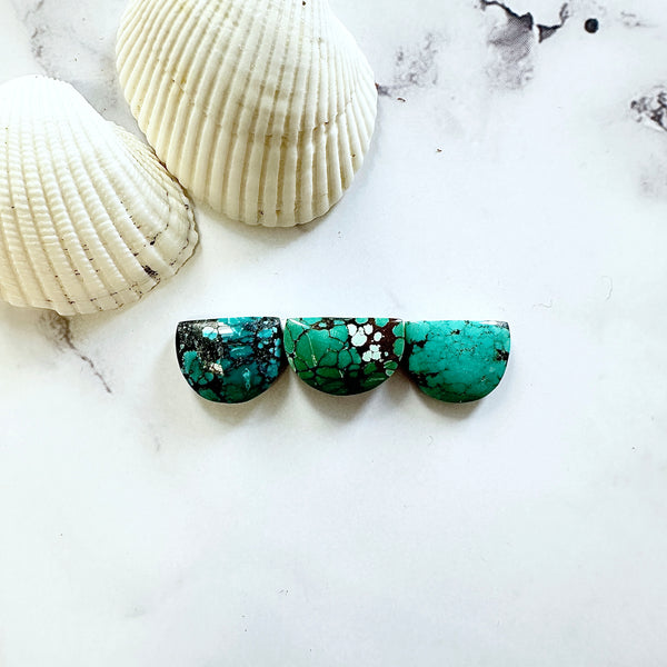 Small Deep Green Half Moon Mixed Turquoise, Set of 3 Background