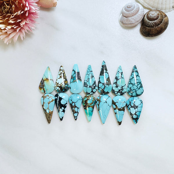 Small Mixed Teardrop Mixed Turquoise, Set of 14 Background
