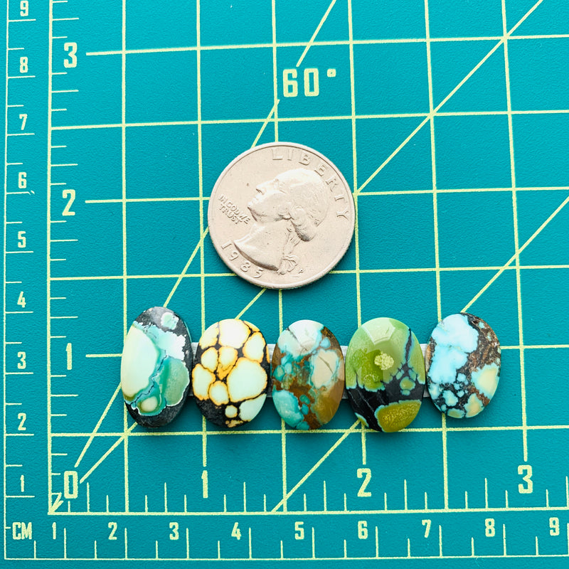 Small Turquoise Oval Mixed Mixed, Set of 5 Dimensions