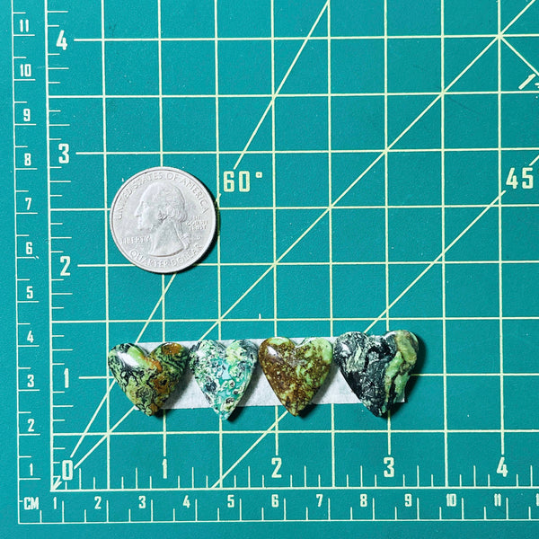 Medium Sea Green Heart Yungai Turquoise, Set of 4 Dimensions