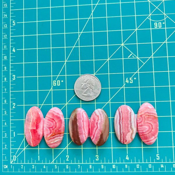 Large Pink Oval Rhodochrosite, Set of 6 Dimensions