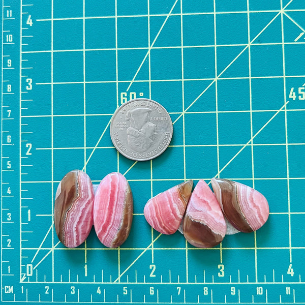 Large Pink Mixed Rhodochrosite, Set of 5 Dimensions