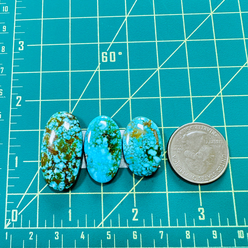 Large Ocean Blue Oval Kingman Turquoise, Set of 3 Dimensions
