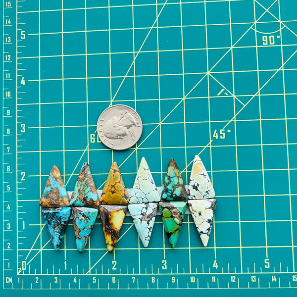 Medium Mixed Triangle Mixed Turquoise, Set of 12 Dimensions