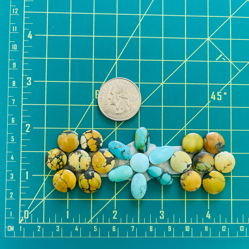 Small Mixed Mixed Mixed Turquoise, Set of 21 Dimensions