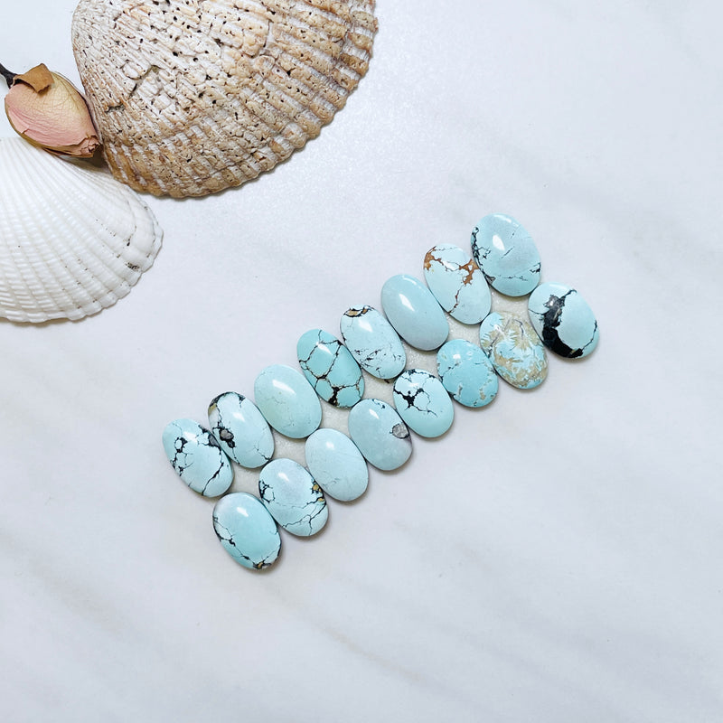 Small Sky Blue Oval Sand Hill Turquoise, Set of 16 Background