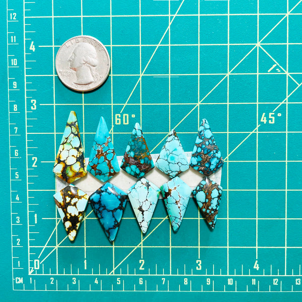 Medium Mixed Shield Mixed Turquoise, Set of 10 Dimensions