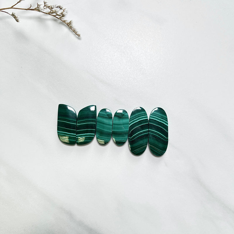 Large Deep Green Mixed Malachite Copper Mineral, Set of 6 Background