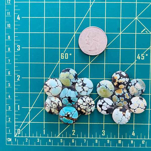 Medium Mixed Round Mixed Turquoise, Set of 14 Dimensions