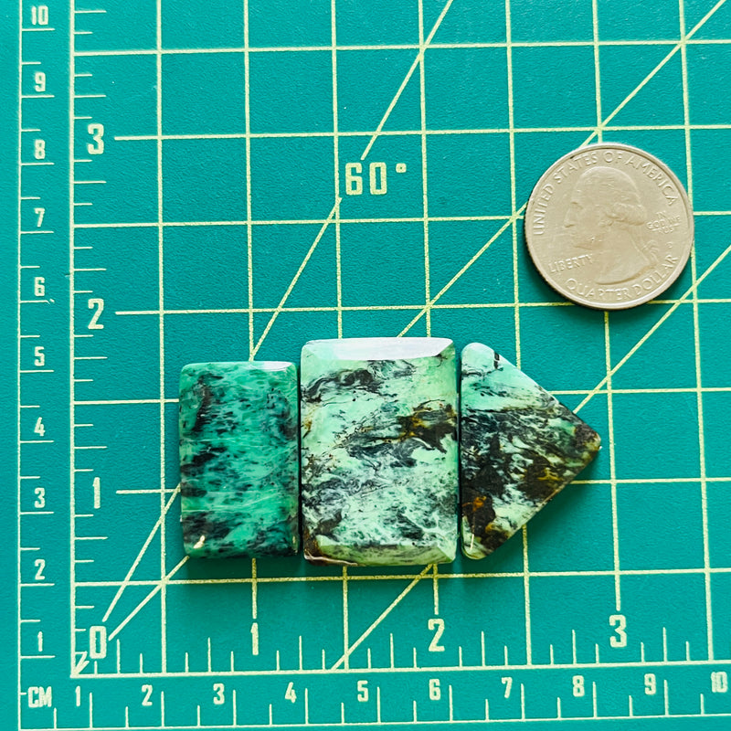 Large Mint Green Mixed Crescent Lake Variscite, Set of 3 Dimensions