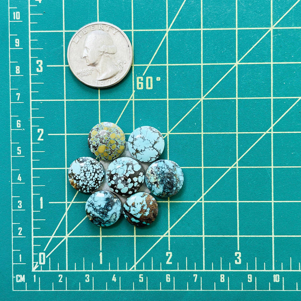 Small Mixed Round Mixed Turquoise, Set of 7 Dimensions