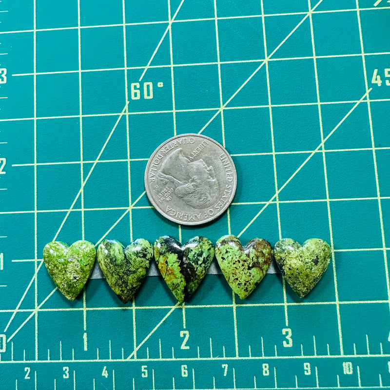 Medium Sea Green Heart Yungai Turquoise, Set of 5 Dimensions