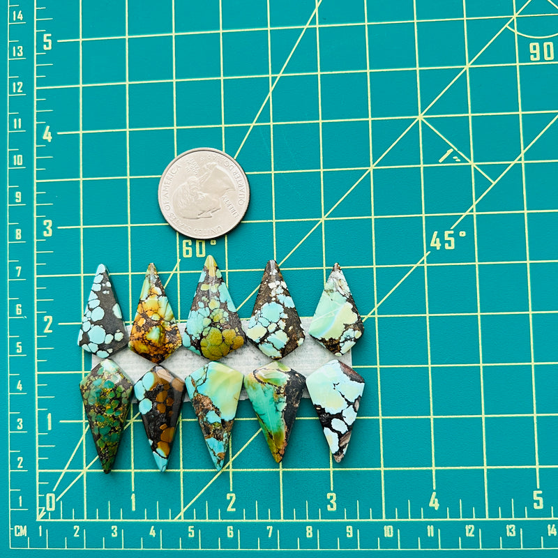 Large Mixed Shield Mixed Turquoise, Set of 10 Dimensions