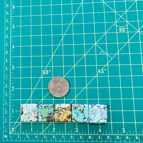 Large Mixed Square Mixed Turquoise, Set of 5 Dimensions