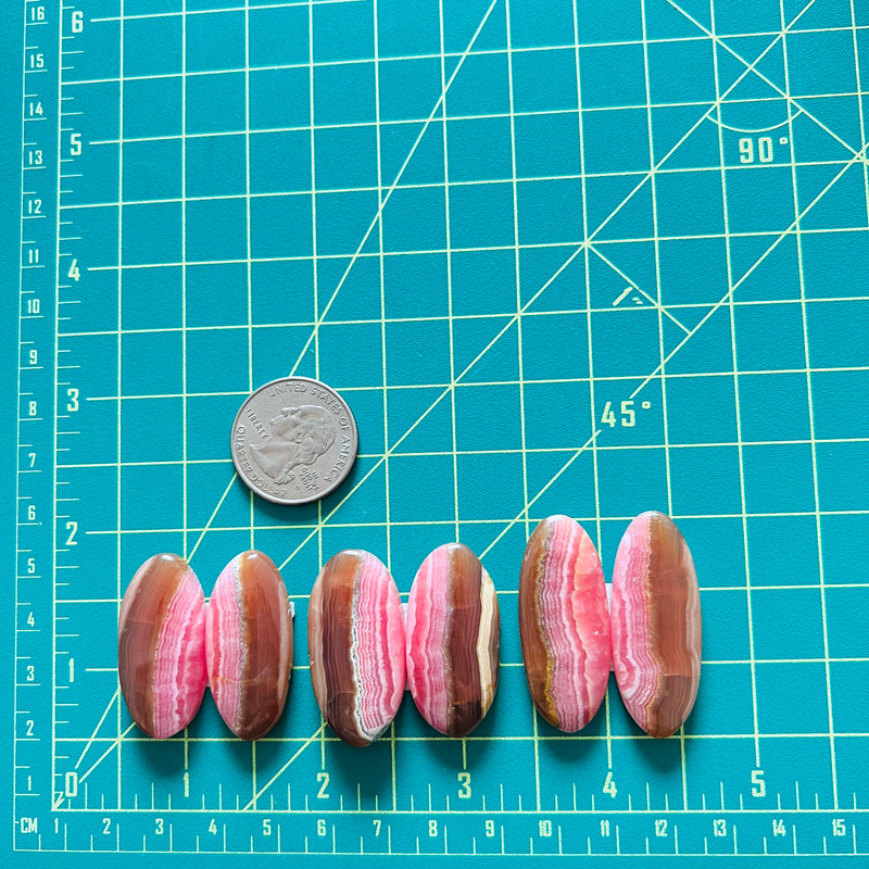 Large Pink Oval Rhodochrosite, Set of 6 Dimensions