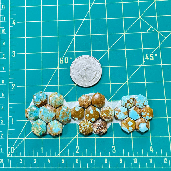 Small Mixed Hexagon Number 8 Turquoise, Set of 21 Dimensions