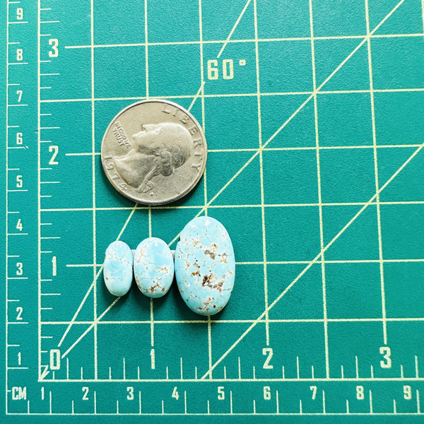 Small Sky Blue Oval Lone Mountain Turquoise, Set of 3 Dimensions