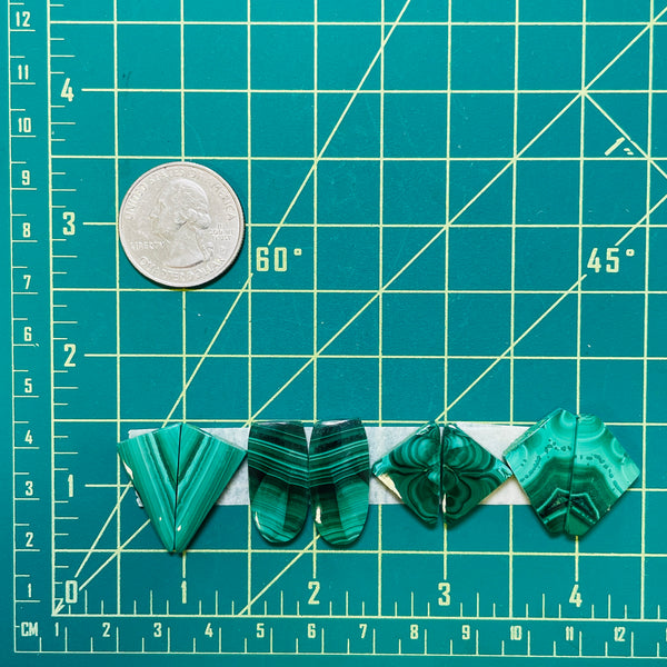 Medium Deep Green Mixed Malachite Copper Mineral, Set of 8 Dimensions