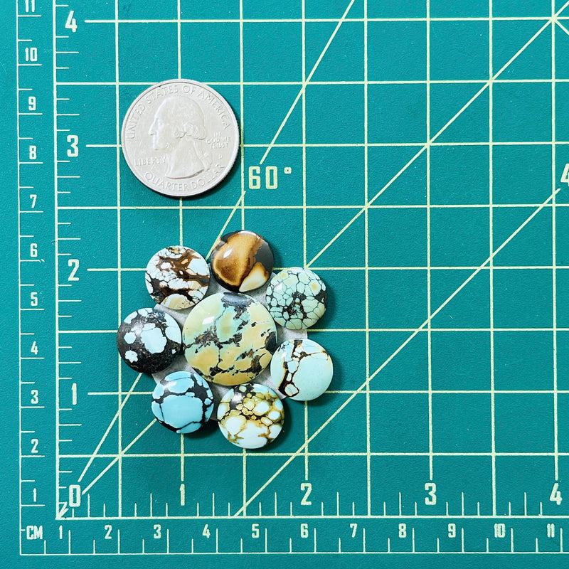 Small Mixed Round Mixed Turquoise, Set of 8 Dimensions