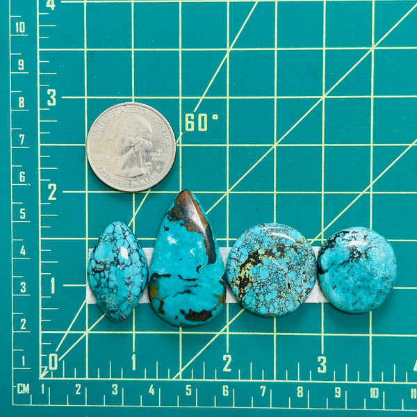 Large Ocean Blue Mixed Yungai Turquoise, Set of 4 Dimensions