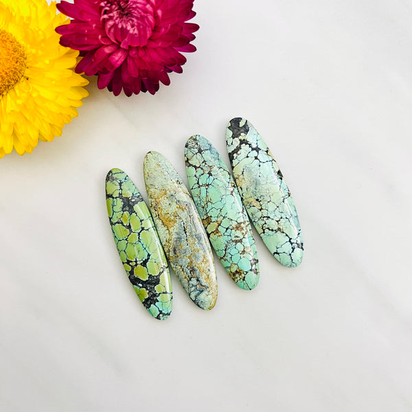 Large Faint Green Surfboard Mixed Turquoise, Set of 4 Background