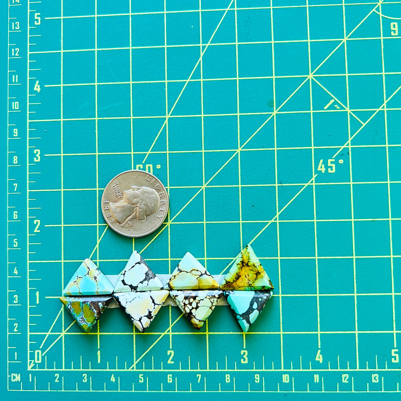 Small Mixed Triangle Mixed Turquoise, Set of 8 Dimensions