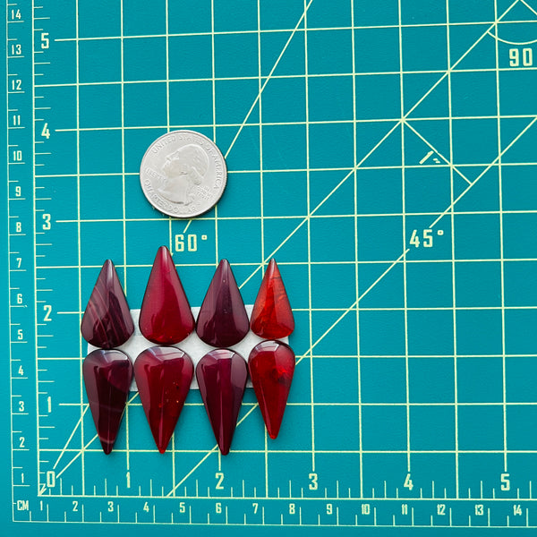 Large red Teardrop Rosarita, Set of 8 Dimensions