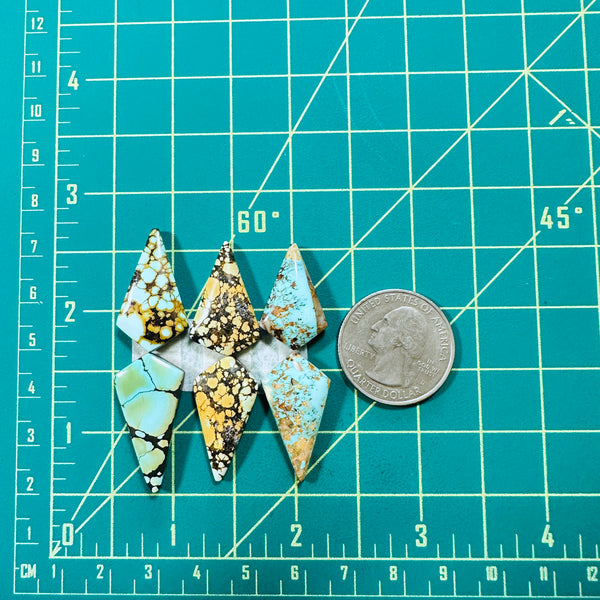 Medium Mixed Shield Mixed Turquoise, Set of 6 Dimensions