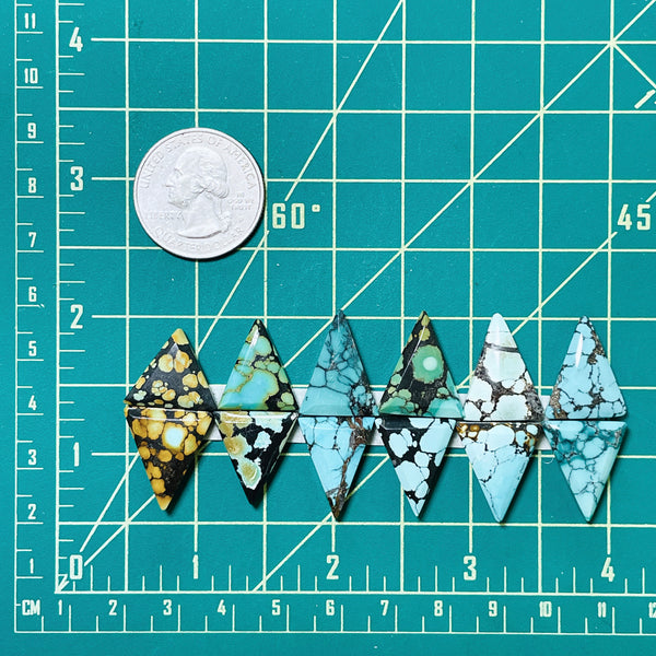 Large Mixed Triangle Mixed Turquoise, Set of 12 Dimensions