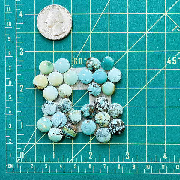 Small Mixed Round Mixed Turquoise, Set of 28 Dimensions