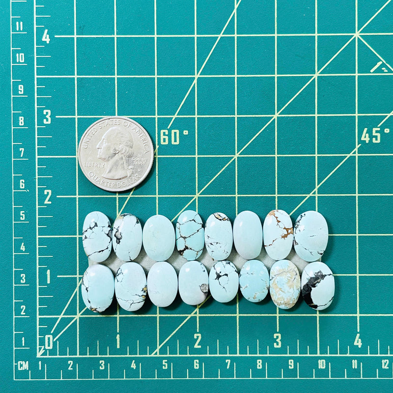 Small Sky Blue Oval Sand Hill Turquoise, Set of 16 Dimensions