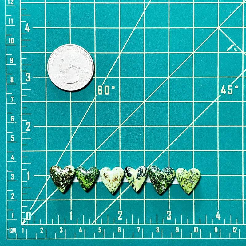 Small Deep Green Heart Yungai Turquoise, Set of 6 Dimensions