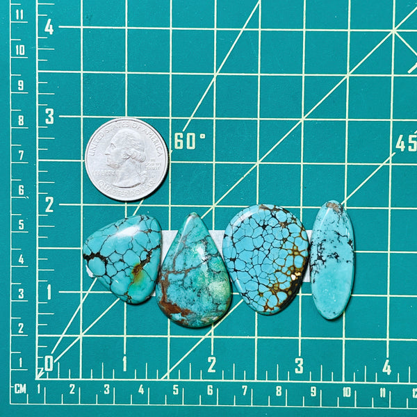 Large Ocean Blue Mixed Yungai Turquoise, Set of 4 Dimensions