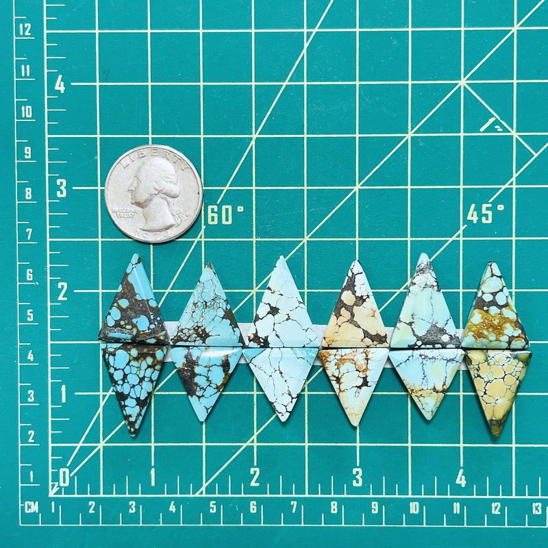 Large Mixed Triangle Mixed Turquoise, Set of 12 Dimensions