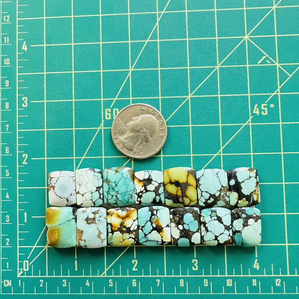 Small Mixed Barrel Mixed Turquoise, Set of 14 Dimensions