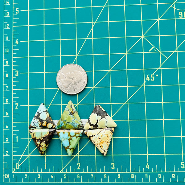 Medium Mixed Triangle Mixed Turquoise, Set of 6 Dimensions