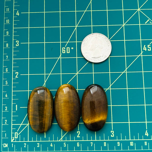 Large Earth Brown Oval Tiger Eye Crystal, Set of 3 Dimensions