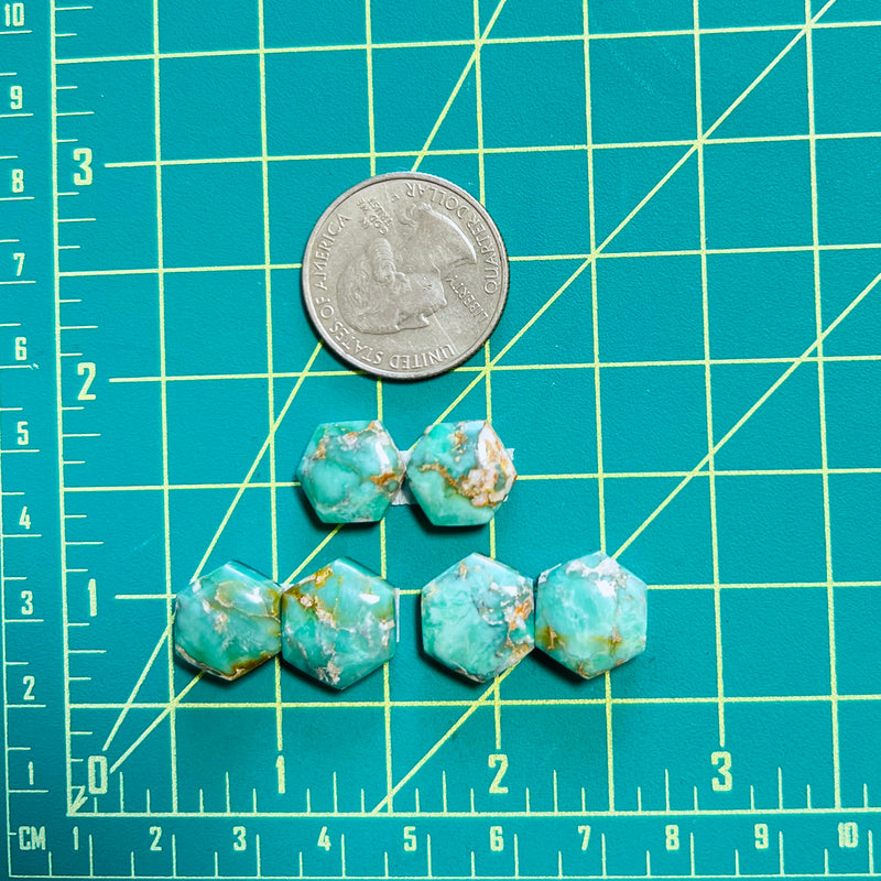 Small Mint Green Hexagon Broken Arrow Variscite, Set of 6 Dimensions