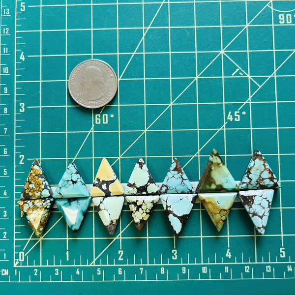 Medium Mixed Triangle Mixed Turquoise, Set of 14 Dimensions