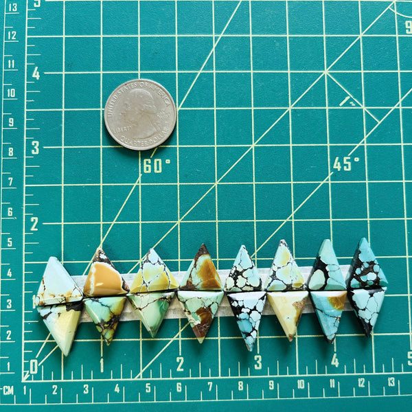 Medium Mixed Triangle Mixed Turquoise, Set of 16 Dimensions