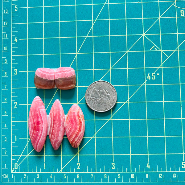 Large Pink Mixed Rhodochrosite, Set of 5 Dimensions