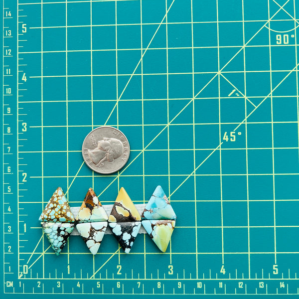Medium Mixed Triangle Mixed Turquoise, Set of 8 Dimensions