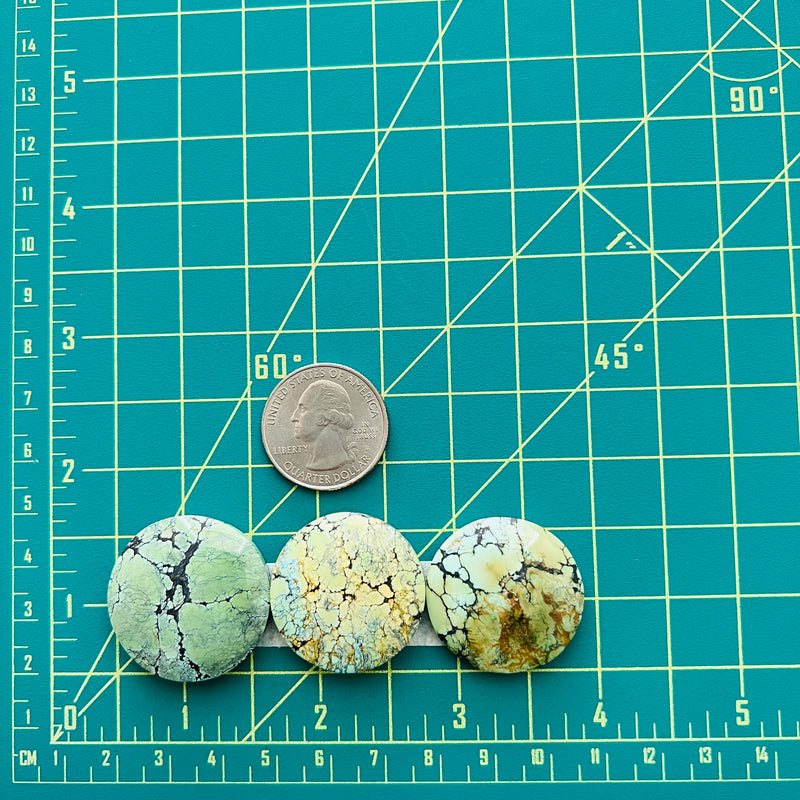 Large Mixed Round Wild Horse Turquoise, Set of 3 Dimensions