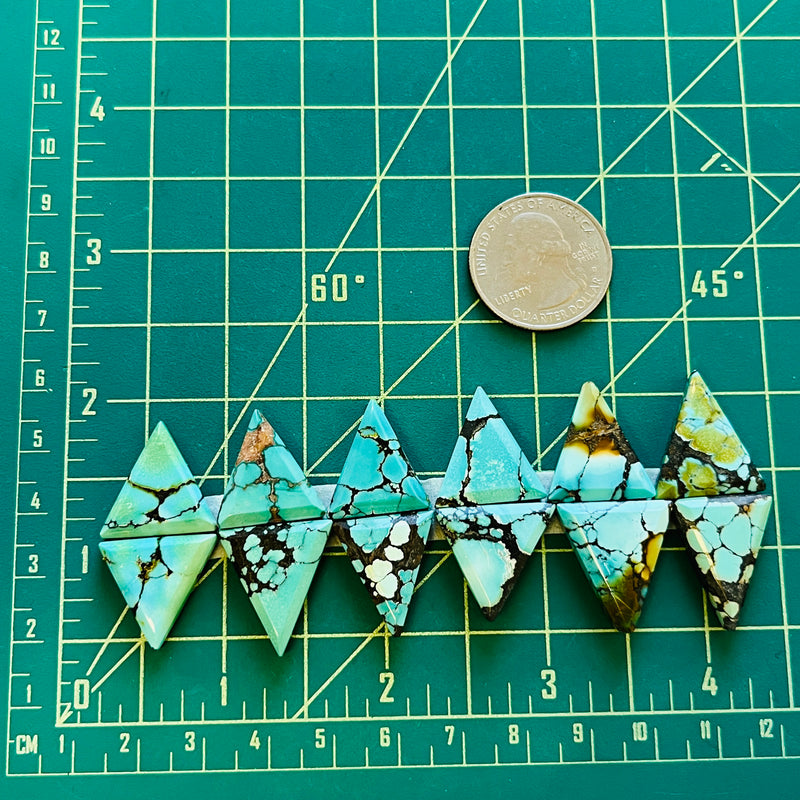 Medium  Mixed Triangle Mixed Turquoise, Set of 12 Dimensions