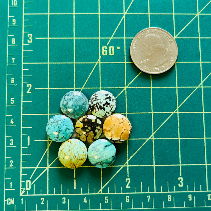 Medium Mixed Round Mixed Turquoise, Set of 7 Dimensions