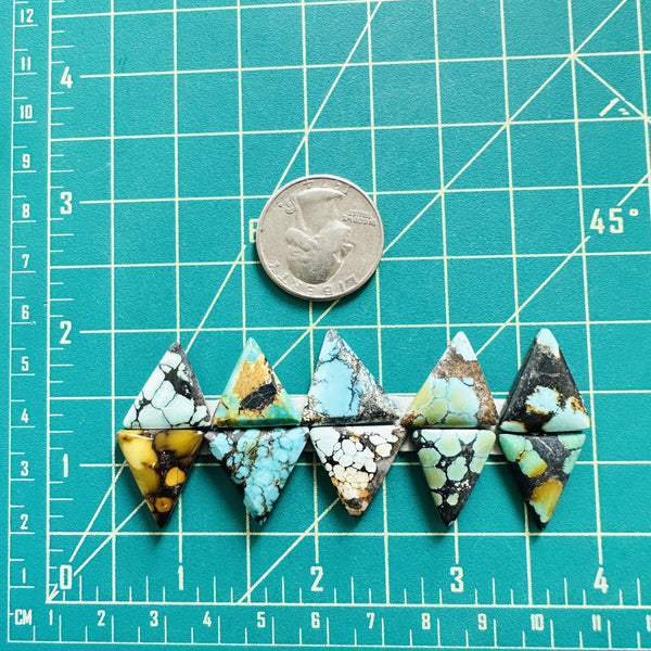 Small Mixed Triangle Mixed Turquoise, Set of 10 Dimensions