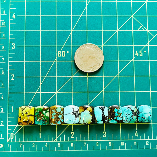 Small Mixed Barrel Mixed Turquoise, Set of 9 Dimensions