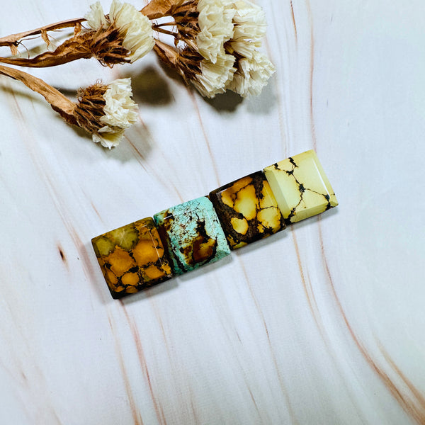 Medium Mixed Square Treasure Mountain Turquoise, Set of 4