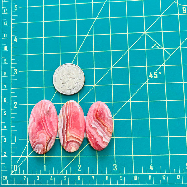 Large Pink Oval Rhodochrosite, Set of 3 Dimensions